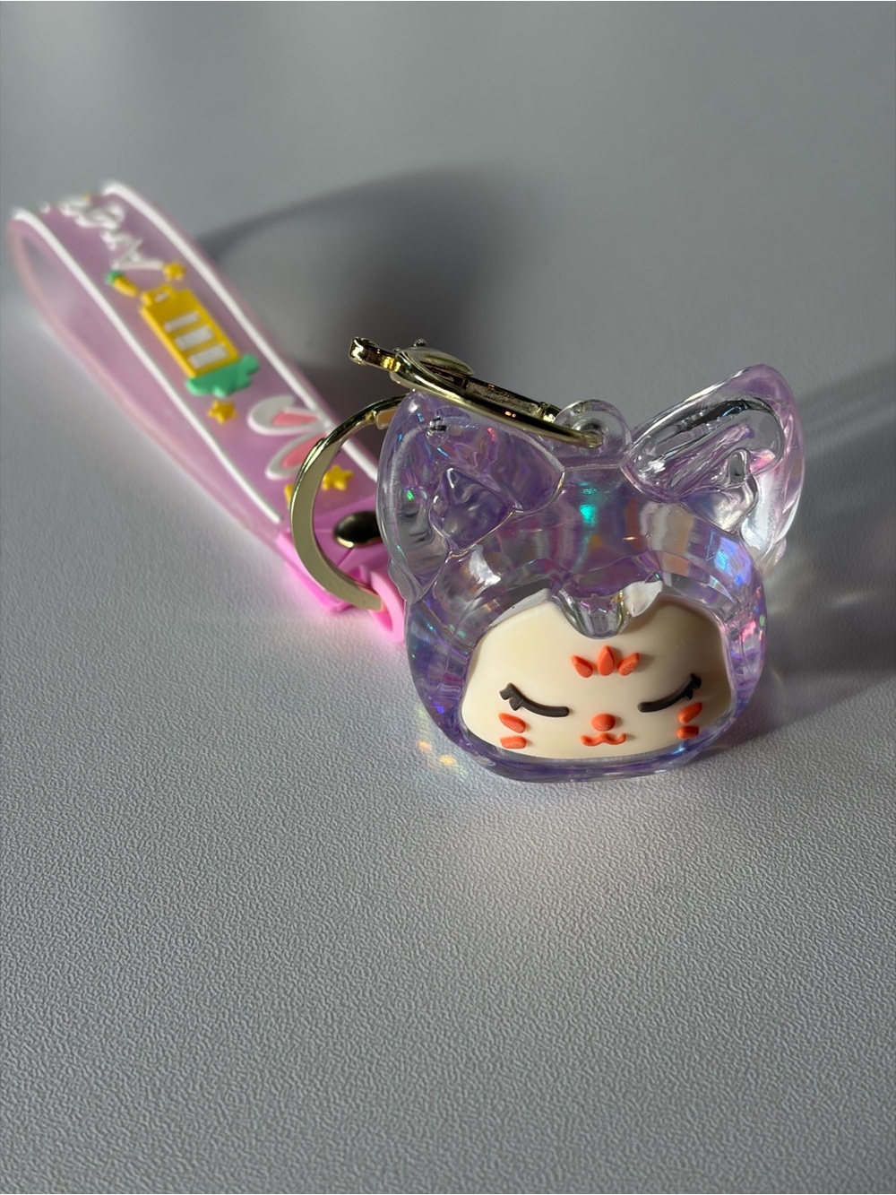 Kawaii Wristlet Keychain with Charm, Cute Glitter Floating Cat Liquid Shaker Key - Picture 7 of 8